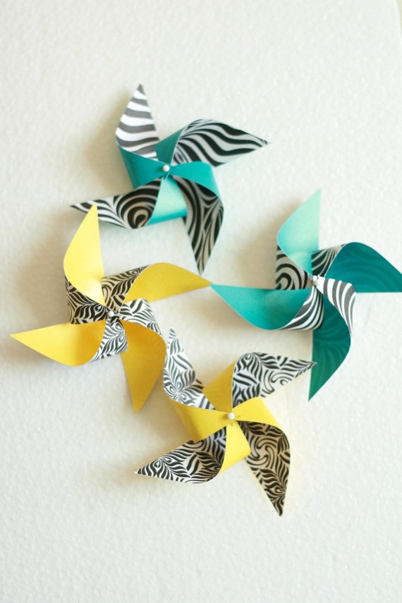 Zebra Safari party Decor 12 Mini Pinwheels Spinnable Zebra Print party favors, animal print party decorations, animal print party favors Il_570xn