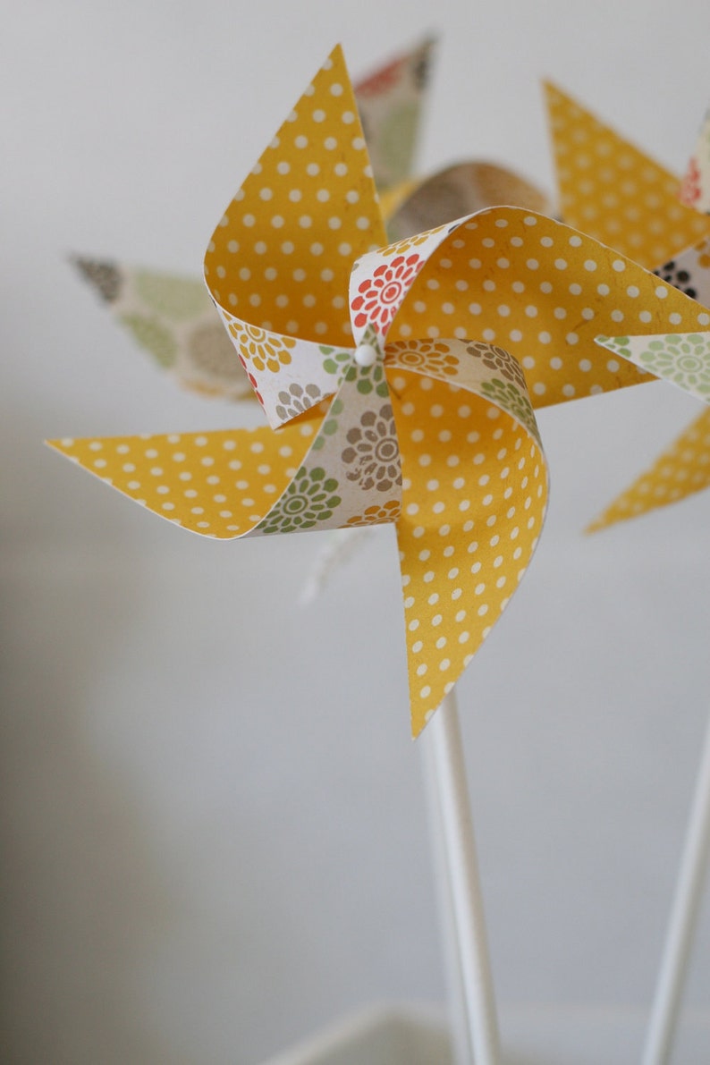 Gender neutral Baby Shower decorations, Wedding Shower Pinwheels 12 Mini Pinwheels Yellow Sunrise custom orders welcomed image 4