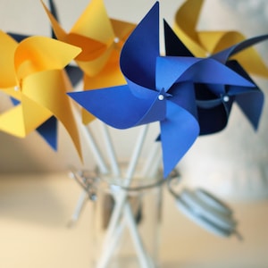 Beauty and the Beast Favors, Beauty and the Beast Decoration, 12 mini pinwheels Blue and Yellow Wedding decorations, Custom orders welcomed image 4