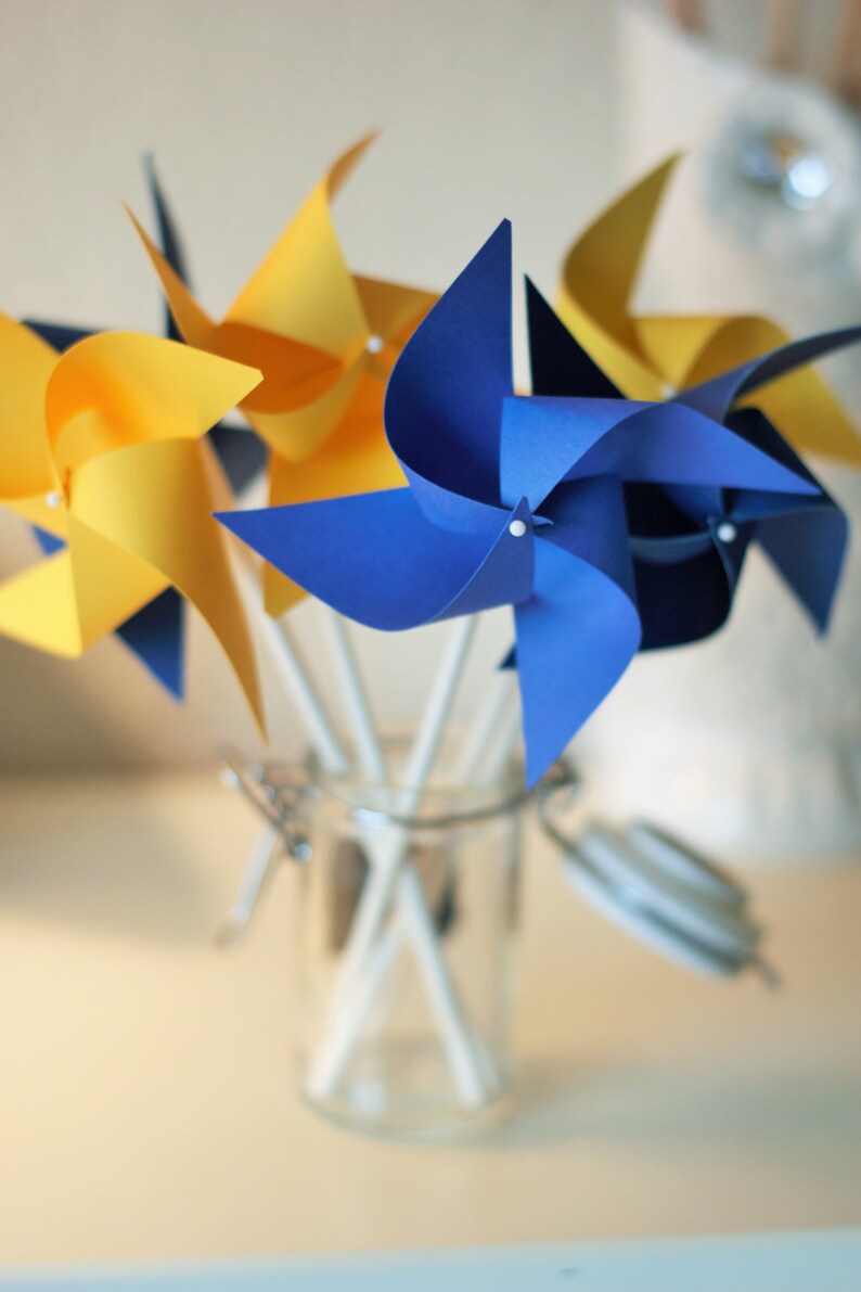 Beauty and the Beast Favors, Beauty and the Beast Decoration, 12 mini pinwheels Blue and Yellow Wedding decorations, Custom orders welcomed image 4