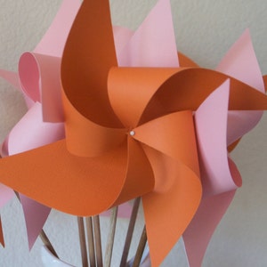 Orange and Pink Decor Baby Shower Favors Wedding Favors Decor Birthday Favors 6 regular Paper Pinwheels image 2
