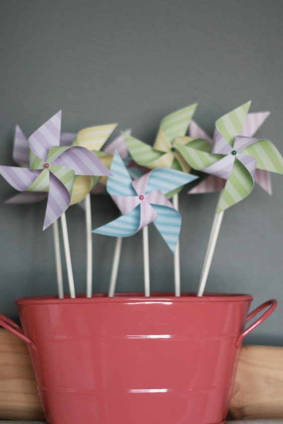 Pinwheels Cake Topper 12 Mini Pinwheels Bubble Gum (Custom orders welcomed) Wedding favors living original Il_570xn