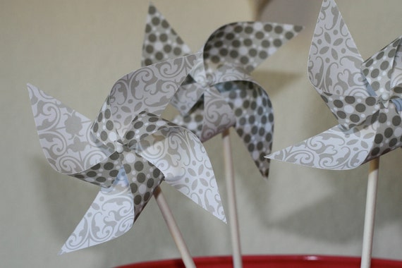 Send a Gift, Wedding favor Pinwheels Grey -12 Mini Gray Pinwheels (Custom orders welcomed) Il_570xn