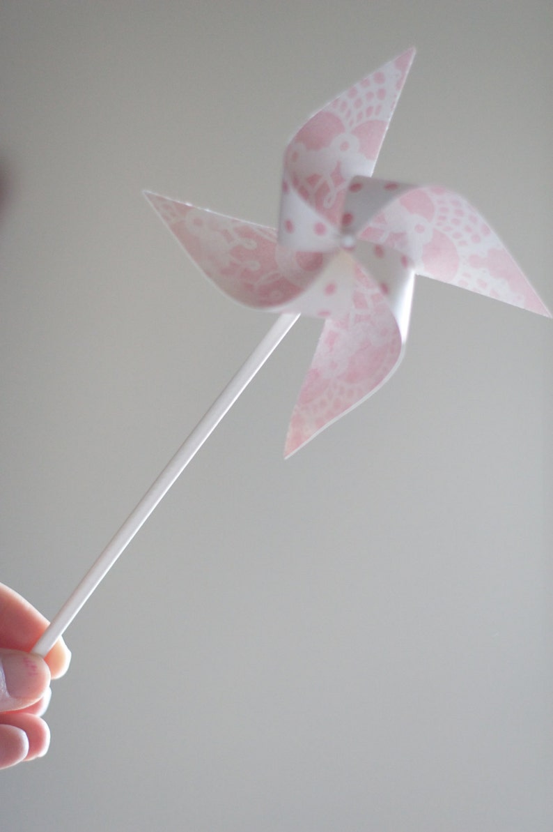 12 Mini Pinwheels Custom orders welcomed Pink Lemonade Wedding favor Birthday favor Pale Pink and White