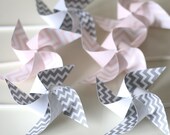 Grey and Pink Chevron party decorations Adorable Pinwheels! Gray and Pink Wedding Favors Decor Birthday Favors - 6 regular Paper Pinwheels Il_170x135