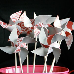 Send a Gift, Escort Card Pinwheels Red and Silver Pinwheels 12 Mini Modern Love Custom orders welcomed image 3