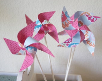 Send a Gift, Wedding Favors, little girl party decorations, girl flower party 12 Mini Pinwheels (Custom orders welcomed)