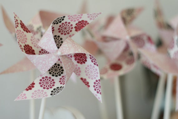 christening decorations, wedding Pink Party favors - 12 Mini Spinnable Pink Party Pinwheels - baby girl christening decorations, christening Il_570xn