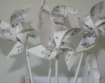 Music theme Wedding favor Pinwheels Music Notes -12 Mini Pinwheels  Music pages (Custom orders welcomed)