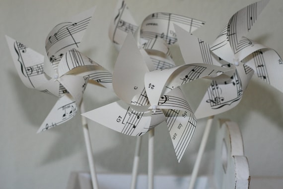Send a Gift, Wedding favor Pinwheels Music Notes -12 Mini Pinwheels Music pages (Custom orders welcomed) Il_570xn