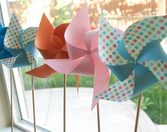 Send a Gift Adorable Pinwheels! Wedding Favors Decor Birthday Favors - 6 regular size Chevron Paper Pinwheels