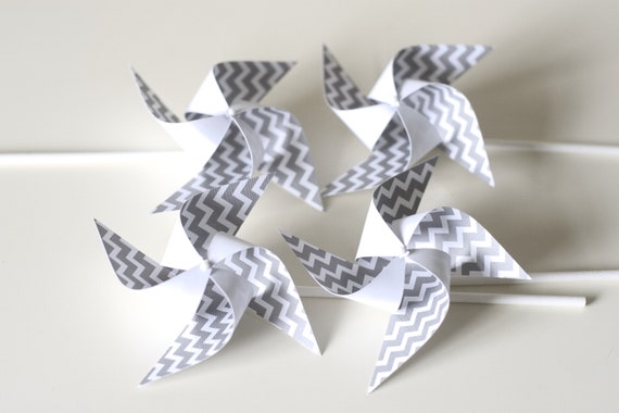 baby shower ideas gender neutral baby shower decorations, Gray Chevron party decorations -12 Mini Gray Pinwheels (Custom orders welcomed) Il_570xn