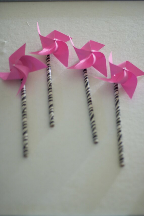 Pink Zebra party favor, Zoo party favors, Zebra Safari Decor 6 Mini Pinwheels Spinning Zebra Print Pencils (Custom orders welcomed) Il_570xn