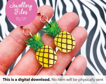 Orecchini ananas SVG, download digitale, file per orecchini tagliati al laser a doppio strato, file vettoriale per collana Glowforge XTool
