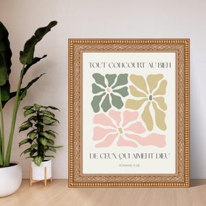 Romans 8:28 Bible Verse Poster in French, Modern Christian Art, Faith Wall Decor, Digital Printable File