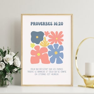 Proverbs 16-20 Bible Poster in French, Modern Christian Art, Faith Wall Decor, Digital Printable Poster