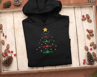 Sudadera con capucha de árbol de Navidad de avión de pasajeros: perfecta para fanáticos de la aviación y los simuladores de vuelo.