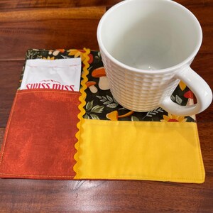 Mug Rug with Mushroom Print, Fabric Coaster for Coffee Tea