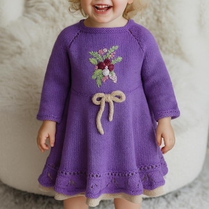 Handmade Wool Girl&#39;s Dress with Embroidery – Soft Knitted Baby Dress – Heirloom Baby Clothes – Toddler Dress – Winter Outfit for Girls