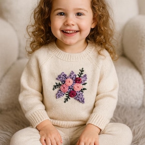 Merino wool embroidered girl jumper
