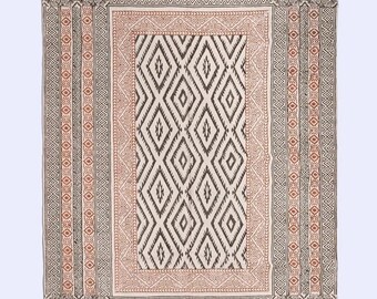 Handmade Boho Kilim Cotton Rug: Black & Brown Bohemian Accent Kilim