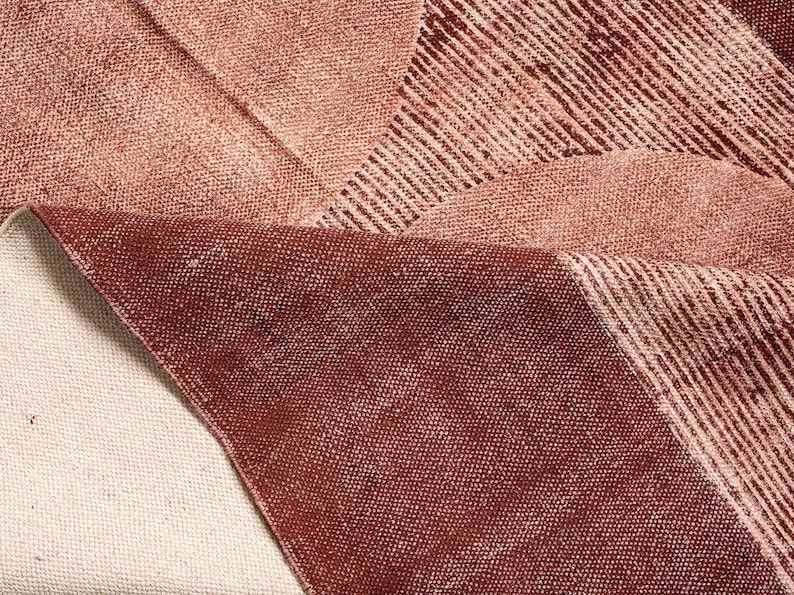 Modern Rust Abstract Area Rug • Washable Moroccan Cotton Kilim Rug • Block Print Dhurrie for Living Room, Earthy Boho Yoga Mat floral rug, kitchen rug, runner rug, patio rug, handmade rug, cotton rug, kilim rug, indian rug, outdoor rug, living room rug, vintage rugs, area rug, bedroom rug