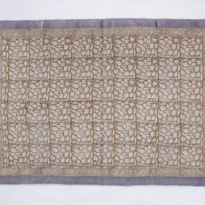 Handgemaakt katoenen vloerkleed: paars en geel boho vloerkleed, met de hand bedrukt