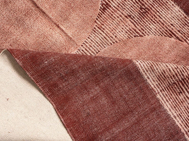 Modern Rust Abstract Area Rug • Washable Moroccan Cotton Kilim Rug • Block Print Dhurrie for Living Room, Earthy Boho Yoga Mat floral rug, kitchen rug, runner rug, patio rug, handmade rug, cotton rug, kilim rug, indian rug, outdoor rug, living room rug, vintage rugs, area rug, bedroom rug
