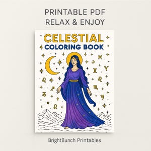 Celestial Coloring Book | Zodiac & Moon Coloring Pages for Adults | 20 Printable Stars  and Astrology PDF | Relax and Color Therapy