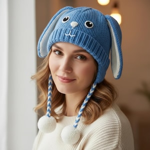 Handmade Crochet Blue Bunny Hat Basic | Cute Kawaii Winter Hat | Blue Bunny Ear Hat For Cosplay | Handmade Cute Bunny Beanie Gift | L01D