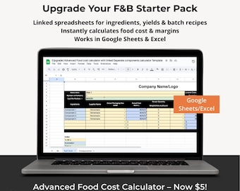 erweiterter Lebensmittelkosten-Rechner | Restaurant Cafe Caterer Tabelle - Excel und Google Sheets Digitaler Download für F & B-Unternehmen