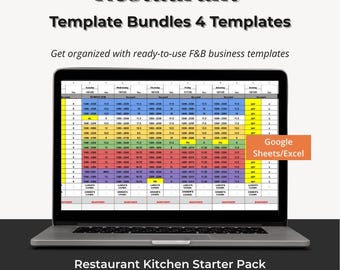 Restaurant Küche Vorlage Bundle | Futterkosten-Rechner, Bestandsaufnahme, Rezeptkalkulation, Excel und Google Sheets - F & B Digitaler Download