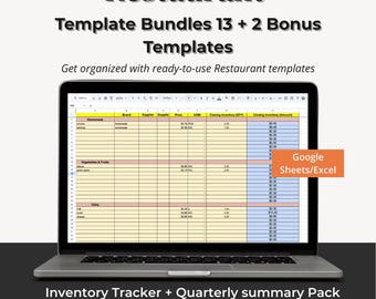 Vierteljährlicher Restaurant Bestands-Tracker | Lebensmittelkosten, Abfallverfolgung, Bestandsaufnahme — Excel & Google Sheets Digitaler Download
