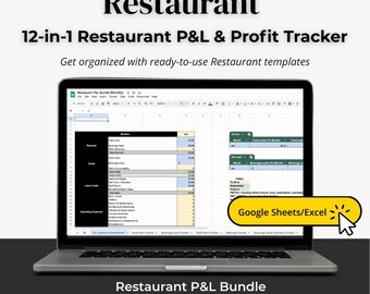 Restaurant Profit and Loss Template | P&L Spreadsheet, Food Cost, Staff Planner, Inventory Tracker — Excel Google Sheets Digital Download