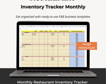 Restaurant Bestands-Tracker | Lebensmittelkostenkontrolle, Bestandszählung, COGS - Excel und Google Sheets Digitaler Download für F & B-Unternehmen