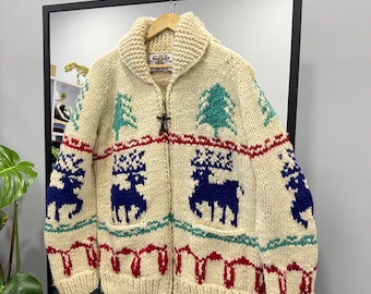 Vintage KANATA Hand Knit Chunky Cowichan Inspired Sweater Jacket