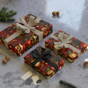 Christmas Owl Wrapping Paper Cute Winter Owls in Scarves & Santa Hats, Woodland Holiday Gift Wrap, Matte or Satin, Ships Fast