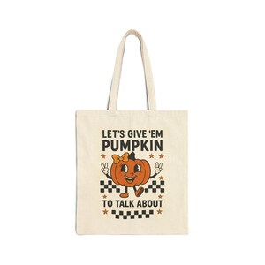 Funny Halloween Pumpkin Tote Bag: Trick or Treat Cotton Canvas Handbag