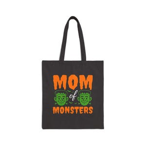 Cute Mom Halloween Themed Cotton Canvas Tote Bag, Mom of Monsters Bag, Spooky Tote for Moms, Trick or Treat Bag, Gifts for Halloween