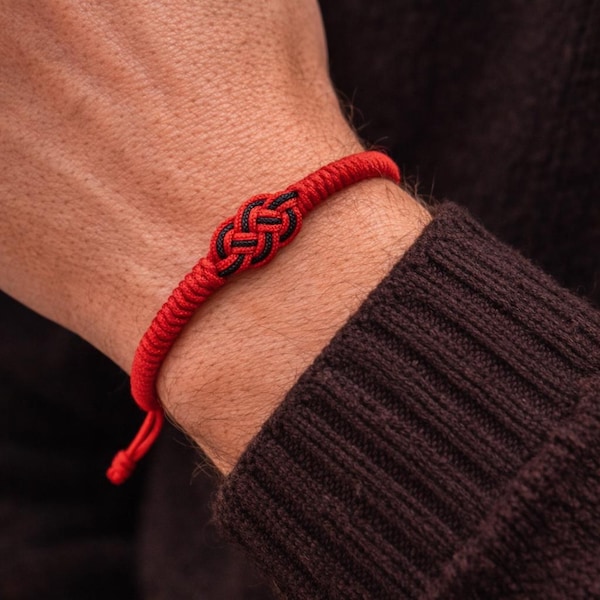 Braccialetto con filo rosso per protezione, braccialetto con nodo infinito Feng Shui, portafortuna per ricchezza, amore e protezione, regolabile, regalo per uomo e donna.