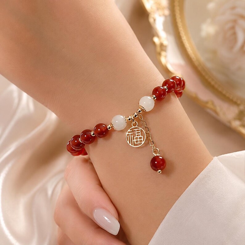 Good Luck Feng Shui Bracelet, Red String Wealth Bracelet with Fu Charm, Protection & Prosperity Bracelet, Adjustable Lucky Gift for Her bild 10
