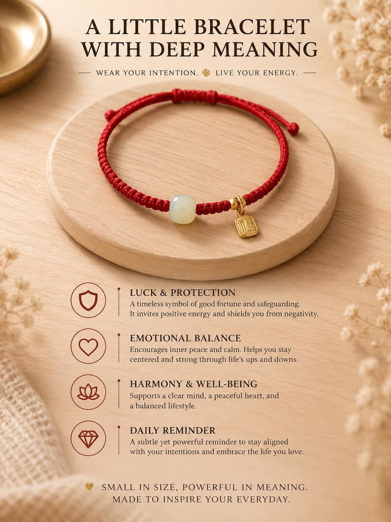 Good Luck Feng Shui Bracelet, Red String Wealth Bracelet with Fu Charm, Protection & Prosperity Bracelet, Adjustable Lucky Gift for Her lucky bracelet
