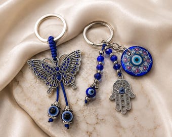 Evil Eye Keychain Set, Hamsa Hand Keychain, Butterfly Keychain, Evil Eye Gift, Protection Symbol, Christmas Gift for Her, Stocking Stuffer