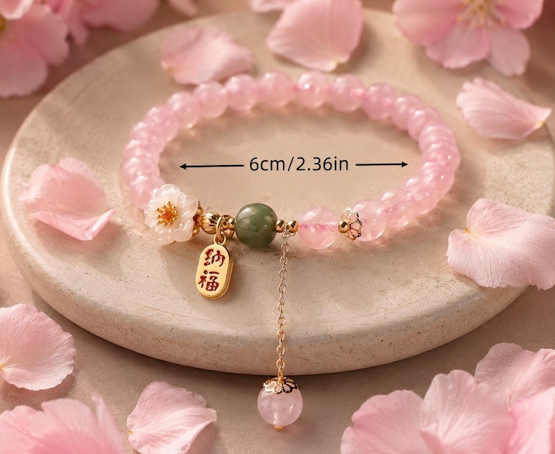 Good Luck Feng Shui Bracelet, Red String Wealth Bracelet with Fu Charm, Protection & Prosperity Bracelet, Adjustable Lucky Gift for Her Sakura Bracelet