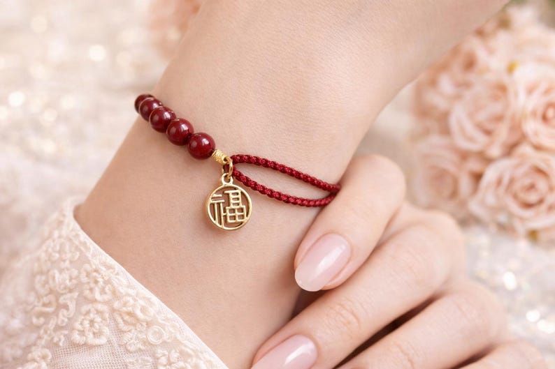 Good Luck Feng Shui Bracelet, Red String Wealth Bracelet with Fu Charm, Protection & Prosperity Bracelet, Adjustable Lucky Gift for Her bild 3