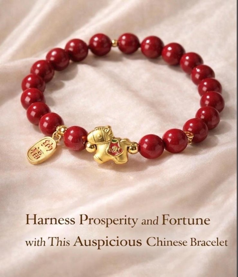 Good Luck Feng Shui Bracelet, Red String Wealth Bracelet with Fu Charm, Protection & Prosperity Bracelet, Adjustable Lucky Gift for Her Bracelet Horse