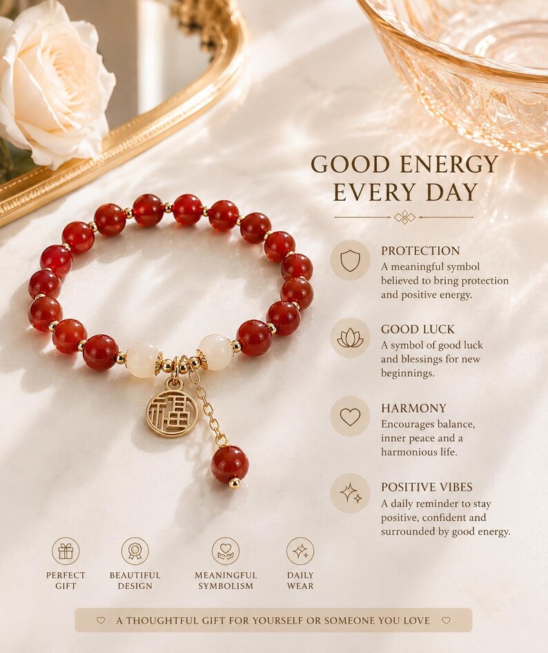 Good Luck Feng Shui Bracelet, Red String Wealth Bracelet with Fu Charm, Protection & Prosperity Bracelet, Adjustable Lucky Gift for Her bild 12