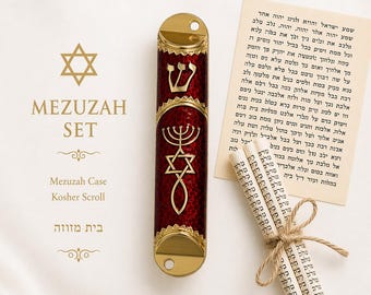 Door Kosher Mezuzah with Scroll – Judaica Mezuzah Case for Door, Jewish Home Blessing Gift