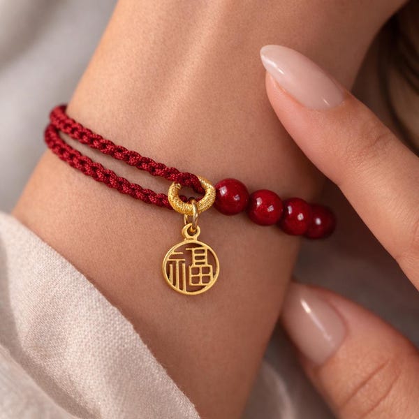Braccialetto portafortuna Feng Shui, braccialetto della ricchezza con filo rosso e ciondolo Fu, braccialetto di protezione e prosperità, regalo fortunato regolabile per lei