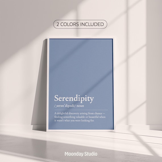 Serendipity Definition Print | Minimalist Typography Wall Art | Inspirational Quote Poster | Relaxing Blue Bedroom Decor